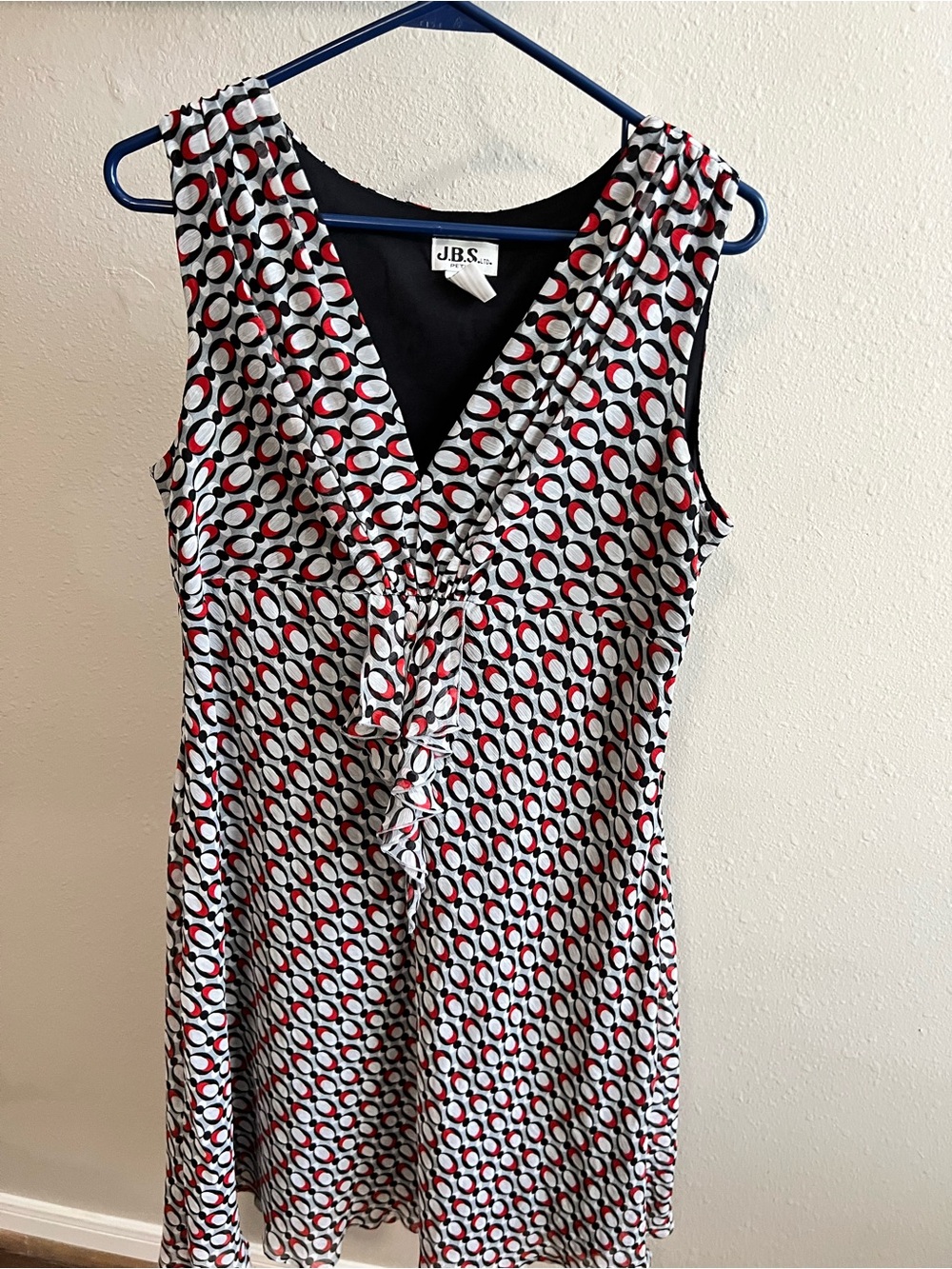 JBS Petite 14P Geometric Print Dress Red Black White Sleeveless